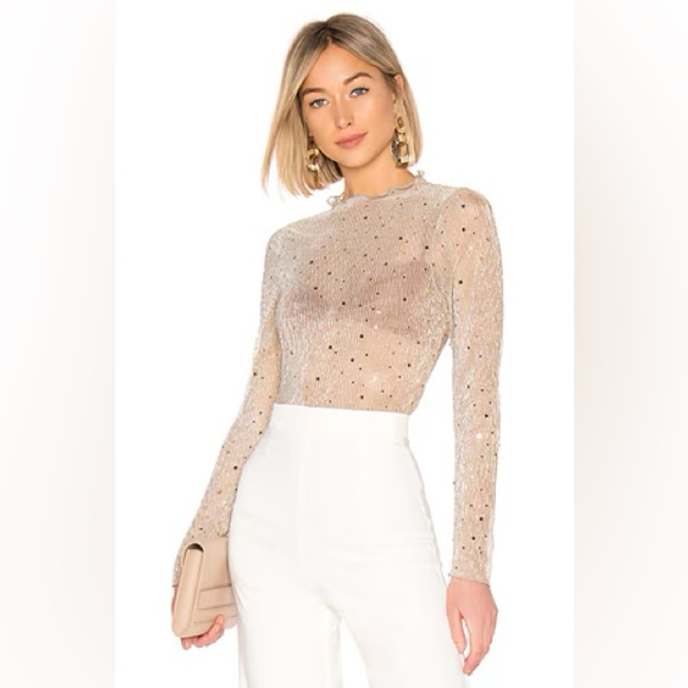 NWOT superdown Gracie Sheer Star Top in Gold, size XS